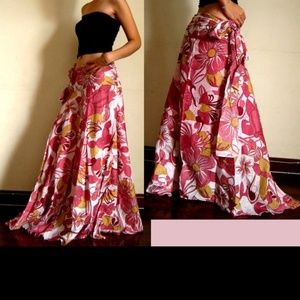Pink ramie floral wrap skirt